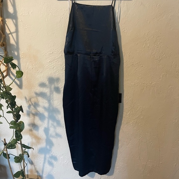 Lulu’s Adoring Attitude Navy Blue Satin Column Midi Dress - Picture 6 of 9